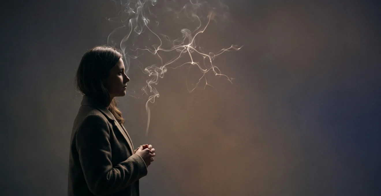 Profilo umano in controluce con sottili tracce luminose che ricordano connessioni neurali, simbolo della dipendenza neurologica dal fumo