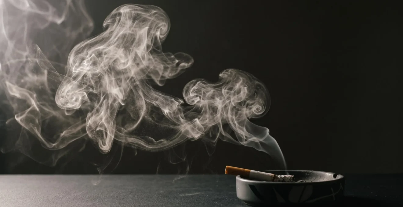 Nuvola di vapore illuminata che si dissolve accanto a una sigaretta spenta, simbolo del passaggio dal fumo allo svapo
