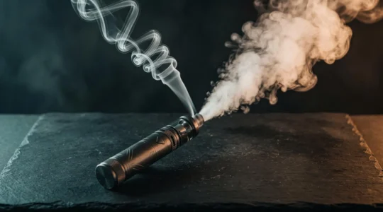 Sigaretta elettronica moderna con due flussi di vapore contrapposti, uno concentrato e uno ampio, che rappresentano le due tecniche di tiro MTL e DL