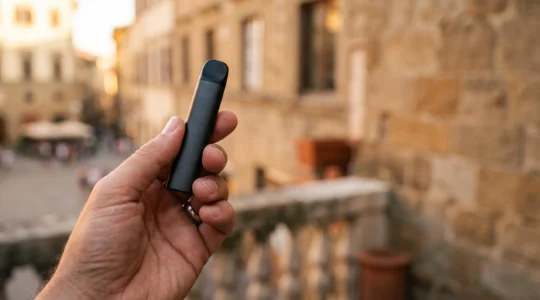 Persona che tiene in mano una piccola pod mod compatta pronta all'uso in un contesto quotidiano